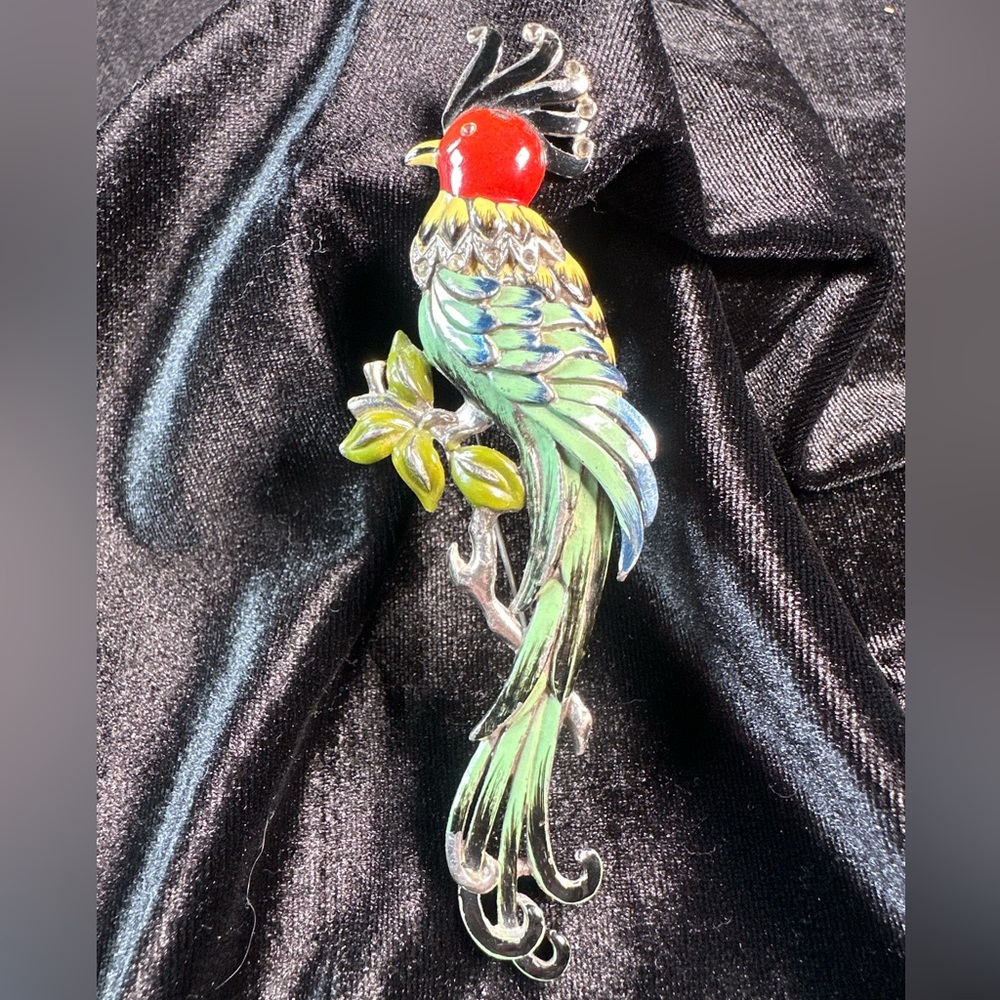 Vintage Coro Bird Brooch | Gene Verrecchio | Sterling Enamel Statement Pin